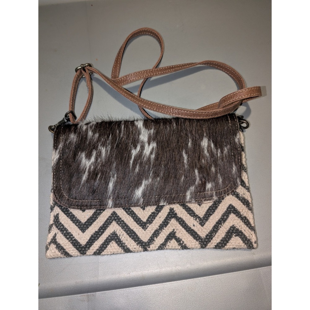 Myra Bag Cowhair Fur Chevron Canvas Crossbody Bag Western Boho Smal Shoulder Bag